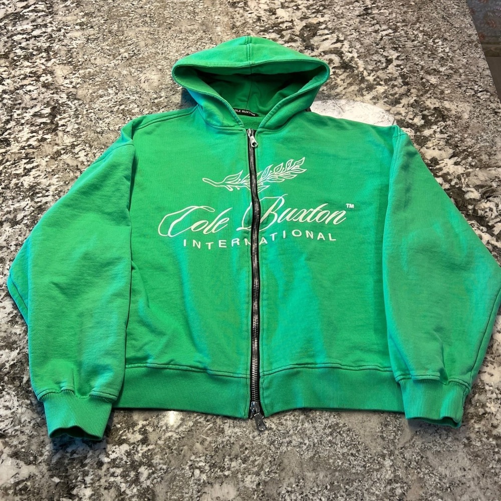 Cole Buxton International Zip Up Hoodie Green Logo Graphic Size Small